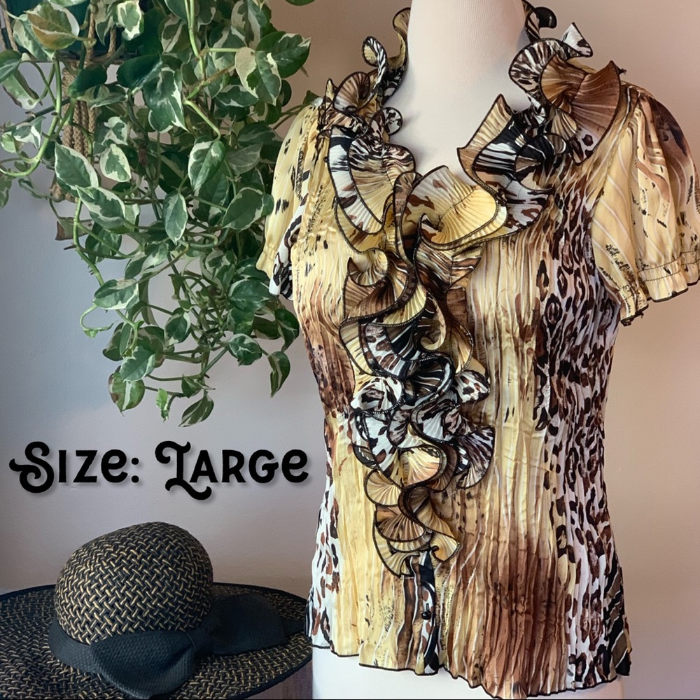 Blouse w/Animal Print & Textured Material